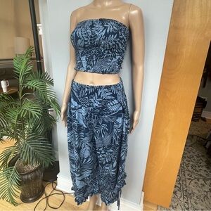 Blue Leaf Print Women's Set Hawaiian